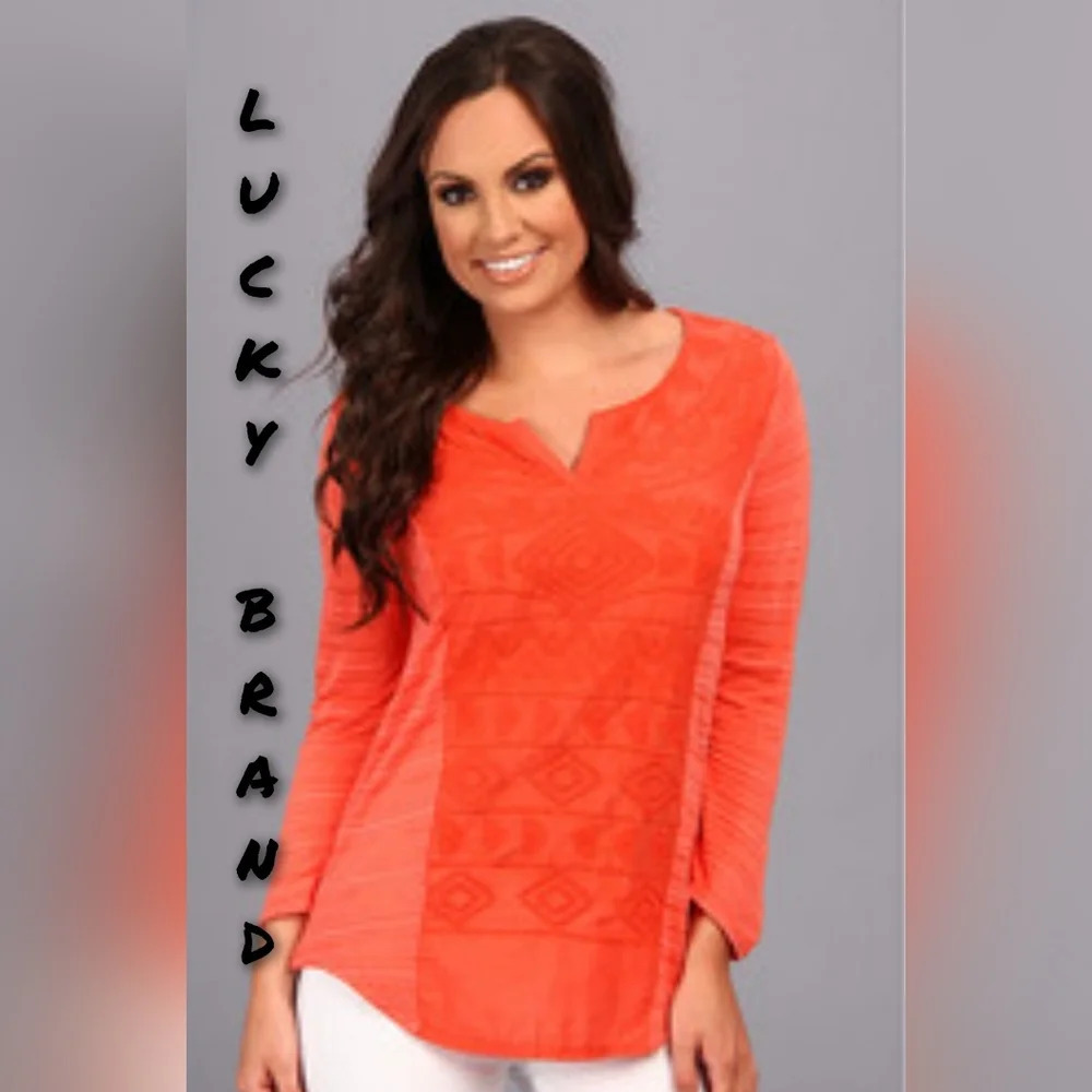 Lucky Brand boho women shirt blouse orange